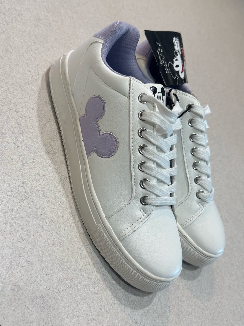 White Women’s Sneakers with Purple Disney Mickey - size 9